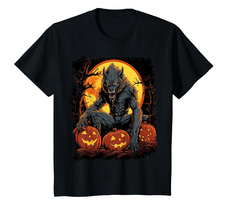 FrightNightFits Werewolf Orange Halloween T-Shirt - Black