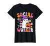 Groovy Social Worker Halloween Ghost Costume Halloween Social Worker Ghost Cute Social Worker Halloween T-Shirt - Black