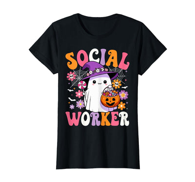 Groovy Social Worker Halloween Ghost Costume Halloween Social Worker Ghost Cute Social Worker Halloween T-Shirt