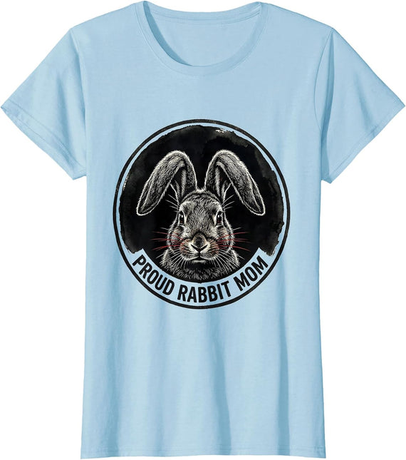 Women's Proud Rabbit Mom Funny Bunny Lover Gift Stencil Graphic T-Shirt - Baby Blue