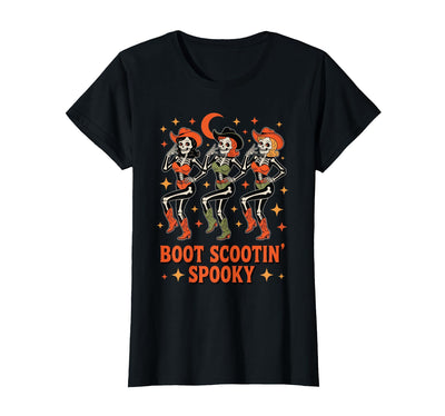 Dancing Skeleton Girls Retro Country Halloween Tee Boot Scootin Cowgirl Spooky Western Line Dance T-Shirt