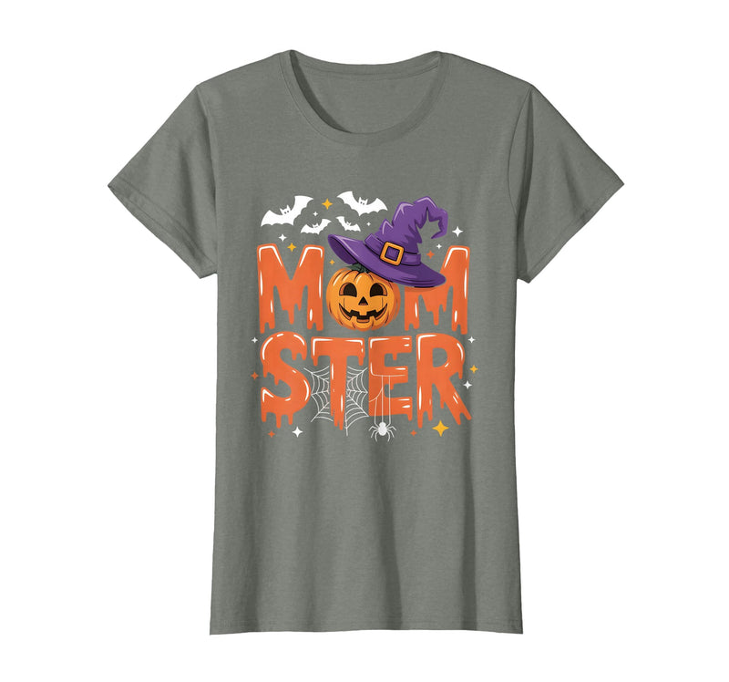 Mom-ster Halloween Funny Witch Hat Pumpkin Mom Momster Mom Mommy Matching Family Halloween Costume Women T-Shirt - Olive