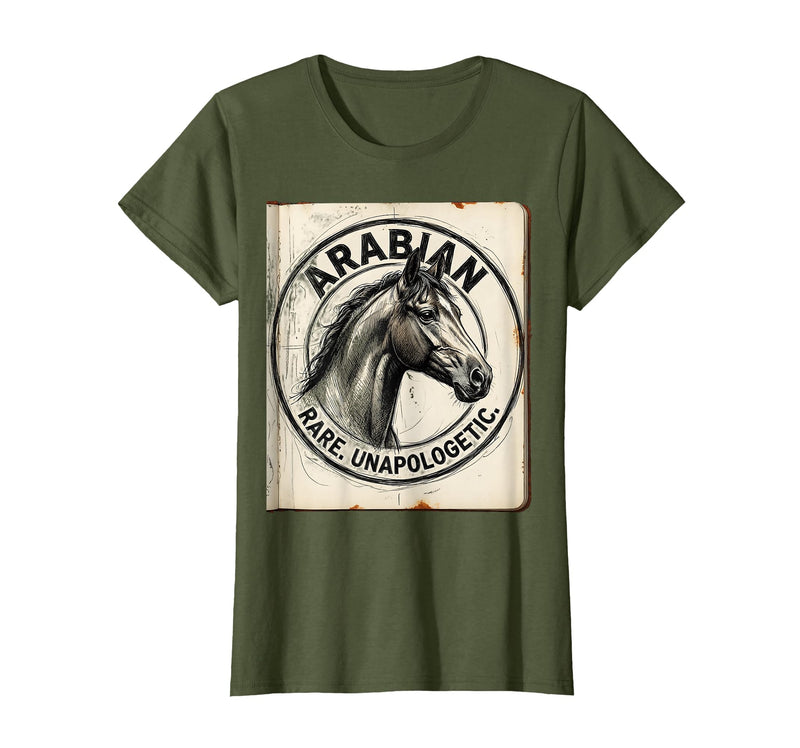 Mademark Arabian Rare Unapologetic Horse Portrait Design T-Shirt - Olive Green