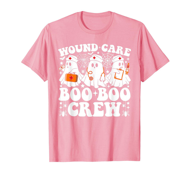 Wound Care Nurse Boo Boo Crew Halloween Wound Care Boo Boo Crew Nurse Funny Ghost Halloween Nurse T-Shirt - Pink
