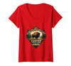Mademark Women's Do Not Pet The Fluffy Cows Custer State Park Design V-Neck T-Shirt - Red