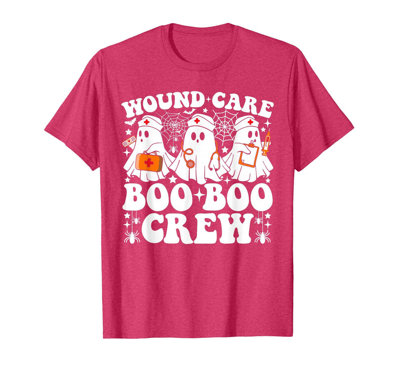 Wound Care Nurse Boo Boo Crew Halloween Wound Care Boo Boo Crew Nurse Funny Ghost Halloween Nurse T-Shirt - Red Heather