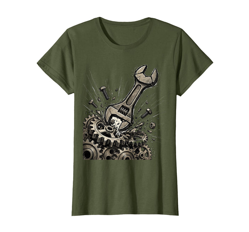 Mademark Monkey Wrench In The Gears Graphic Design T-Shirt - Women - Olive Green