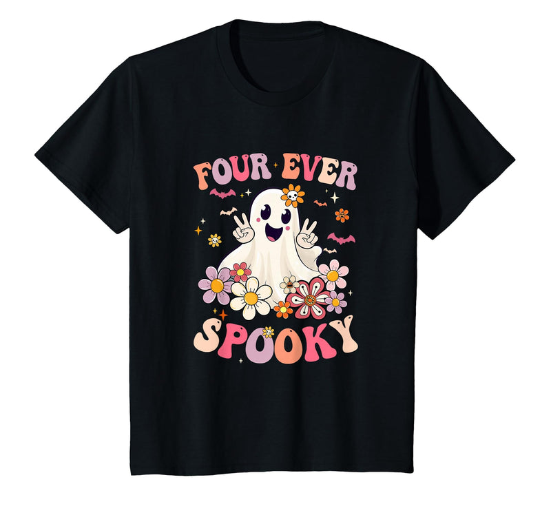 4th Birthday Party Halloween Costume Four Ever Spooky Halloween 4Th Birthday Party Decorations T-Shirt - Black