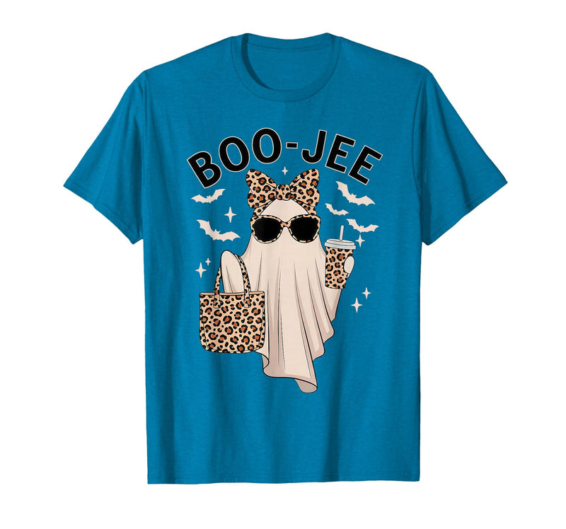Halloween Boo-Jee Leopard Ghost Coquette Bow Coquette Leopard Ghost Coffee Boo-JEE Halloween Boujee Ghost T-Shirt - Sapphire