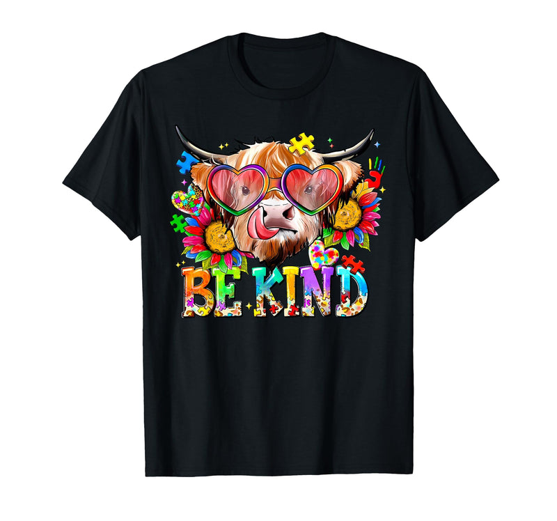 Be Kind Highland Cow Autism Awareness Sped Teacher Be Kind Highland Cow Autism Awareness Inspirational Teacher T-Shirt -