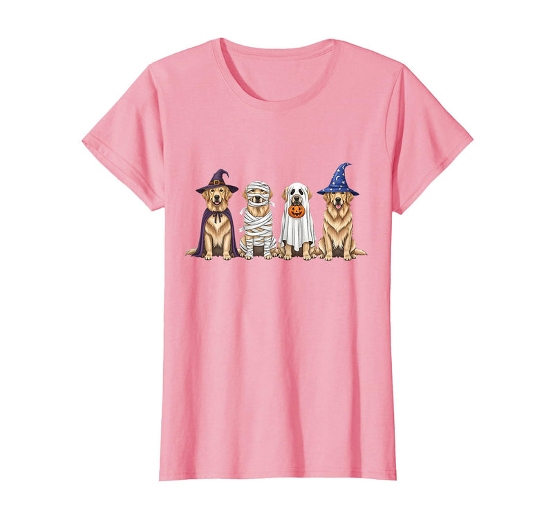 Spooky Golden Retriever Dogs Mummy Halloween Tee Golden Retriever Dog Witch Mummy Ghost Boo Costume Halloween T-Shirt - Pink