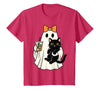 halloween iced coffee costume Cat Women Girls Cute Halloween Cat Ghost Drinking Coffee Ghost Women Girls T-Shirt - Red