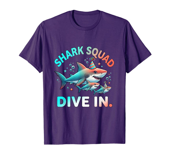 Mademark Shark Squad. Dive In. Party Animal Design T-Shirt - Purple