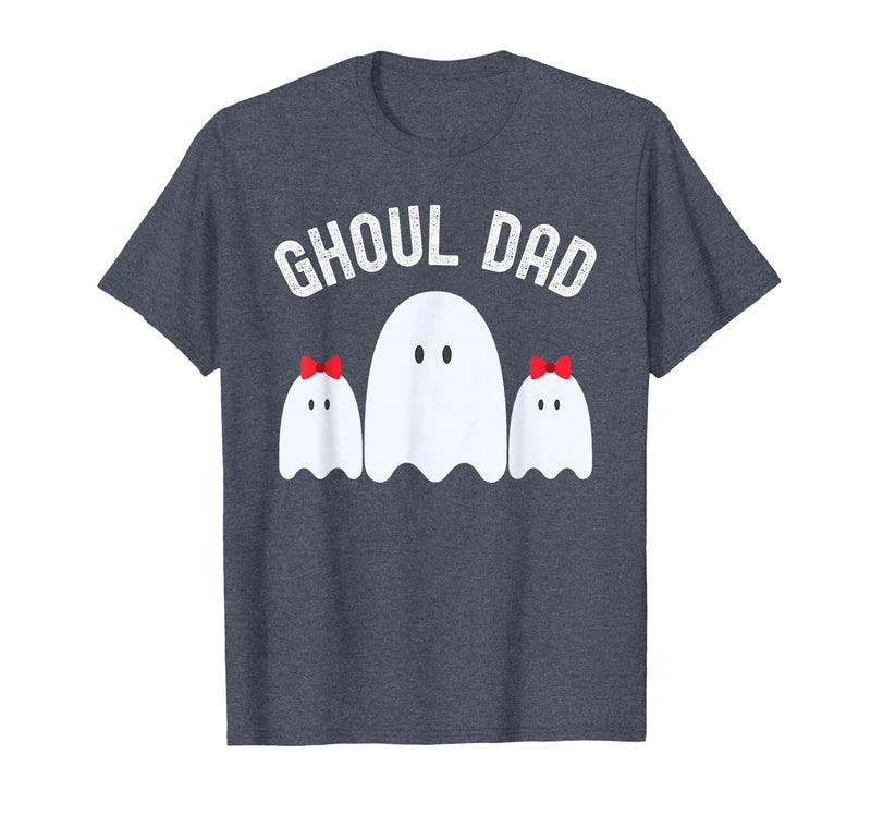 Ghoul Dad, Halloween Daddy Ghost Father of Two Ghost Girls T-Shirt - Heather Blue