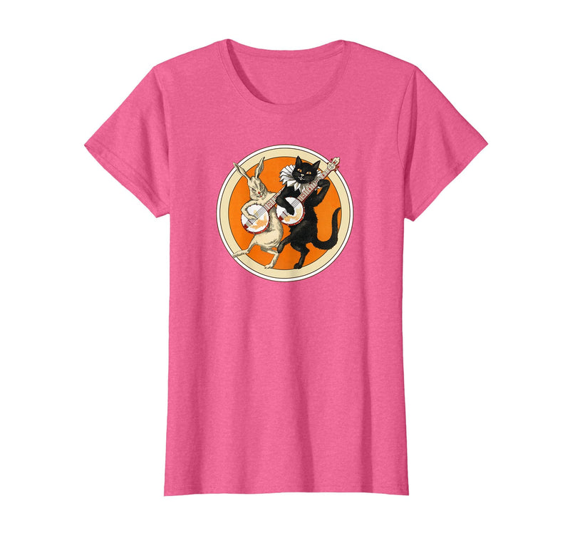 The Persnickety Owl Vintage Halloween Ephemera The Black Cat Magazine Halloween Cat Rabbit and Banjo T-Shirt - Pink Heather