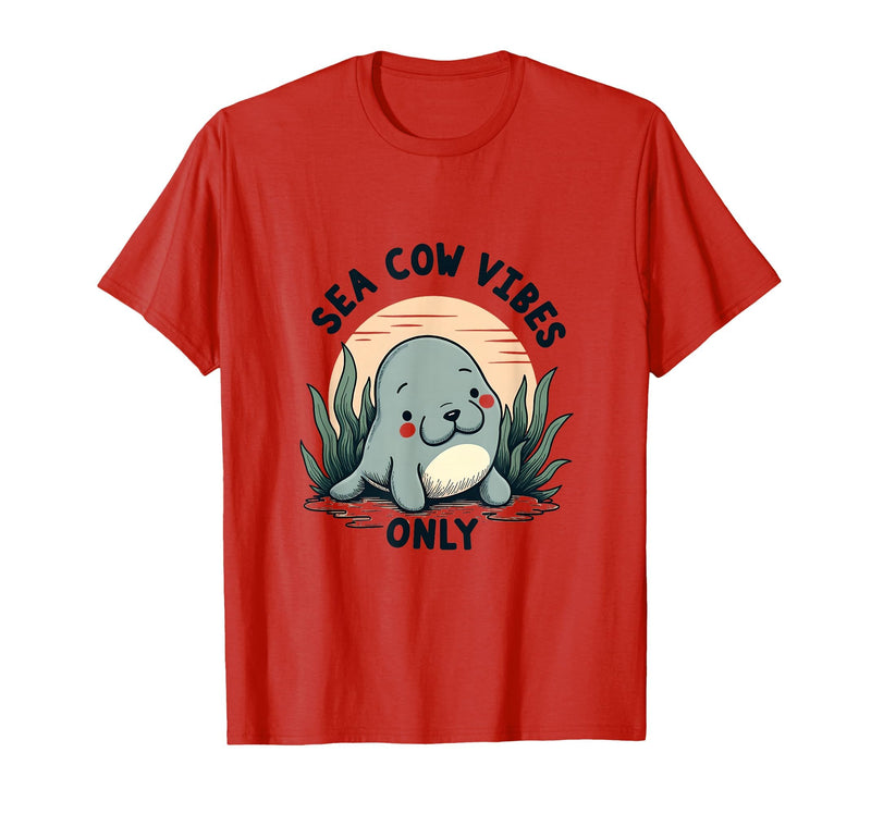 Mademark Sea Cow Vibes Only Manatee Design T-Shirt - Red
