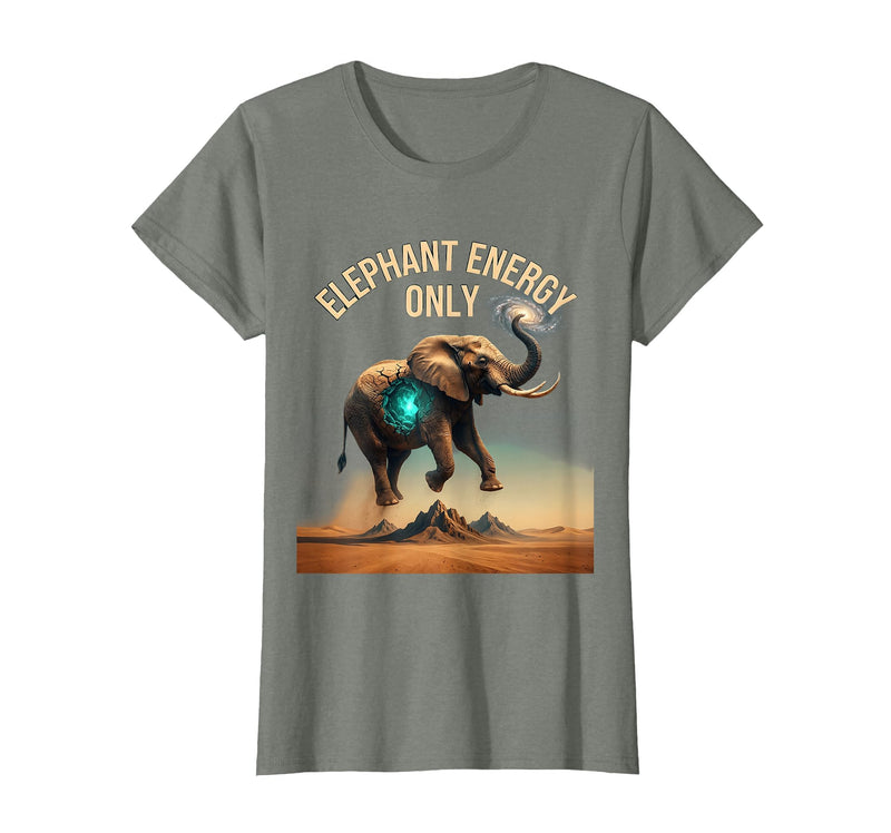 Mademark Elephant Energy Only Bold Graphic Design T-Shirt - Women - Olive Heather