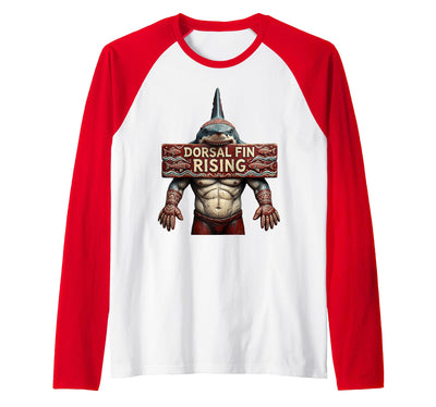 Dorsal Fin Rising Shark Men Graphic Design Raglan Baseball Tee