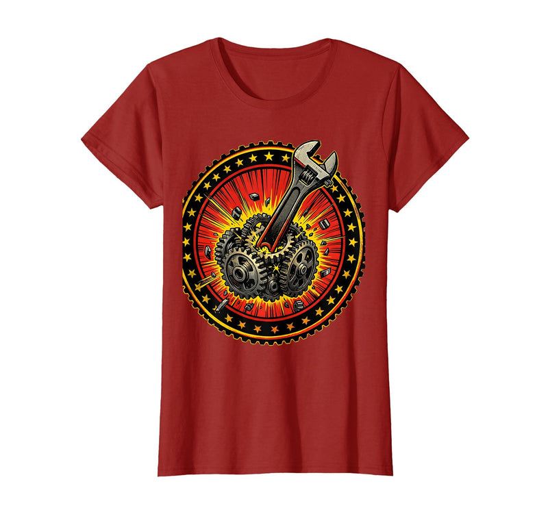 Mademark Monkey Wrench in the Gears Graphic Design T-Shirt - Women - Cranberry Red
