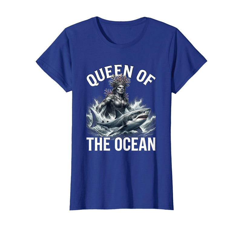 Mademark Queen of the Ocean Shark Design T-Shirt - Royal Blue