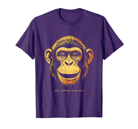 Mademark Stay Curious Stay Wild Monkey Graphic Design T-Shirt - Men - Purple