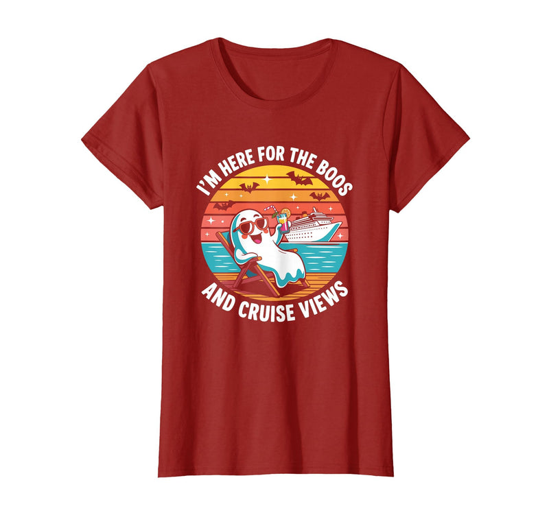 Boos Cruise Halloween Ghost Drinking Gifts Here for The Boos and Cruise Views Halloween Party T-Shirt - Cranberry Red