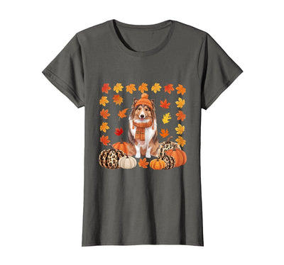Shetland Sheepdog Sheltie Shop Sheltie Shetland Sheepdog Pumpkins Fall Leaves Halloween T-Shirt