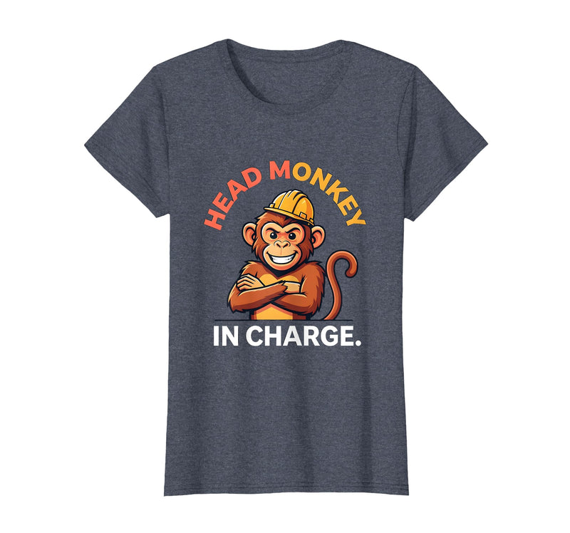 Mademark Head Monkey In Charge Circus Boss Design T-Shirt - Women - Heather Blue