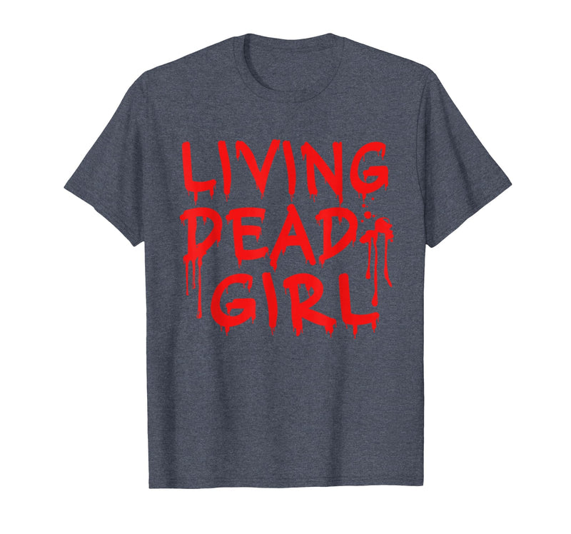 Living Dead Girl Dripping Blood Halloween Zombie Movie T-Shirt - Heather Blue