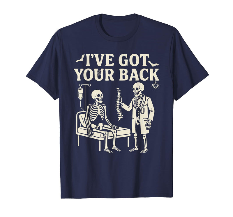 Halloween Costume For Doctor I've Got Your Back I've Got Your Back Halloween Skeleton Doctor Costume T-Shirt - Navy Blue