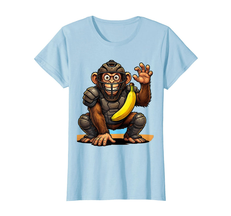 Mademark Monkey Catcher Baseball Banana Ball Graphic T-Shirt - Women - Baby Blue