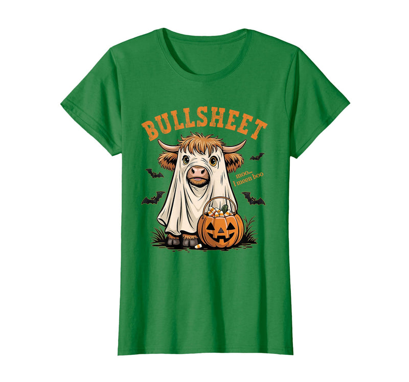 Bullsheet Highland Cow Ghost Halloween Tees Moo... I Mean Boo Bullsheet Highland Cow Ghost Halloween T-Shirt - Kelly Green