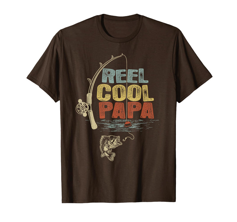 Cool Papa Fathers Day Fishing Gifts Funny Fisherman Vintage Reel Cool Papa T-Shirt - Brown
