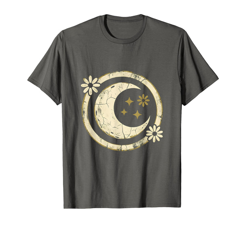Mademark Floral Horns Halloween Braided Witch Illustration T-Shirt - Asphalt Grey