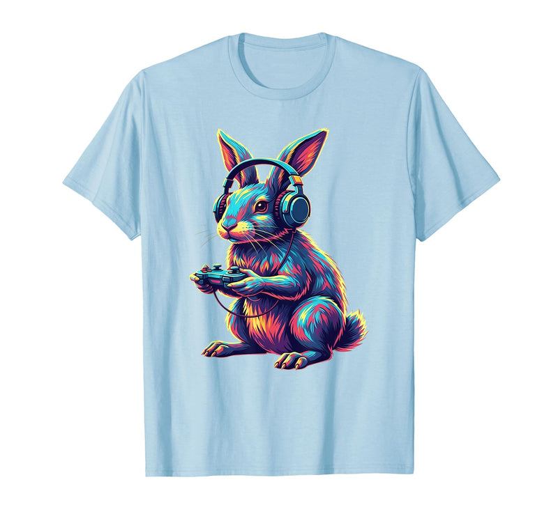 Rabbit Gaming Animal Video Games Funny Rabbit T-Shirt in Baby Blue