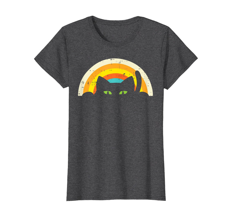 Cat Shirts For Women Men Girls Kids Kitten Gifts Peeping Black Cat Rainbow Vintage Halloween Men Women Kids T-Shirt - Dark