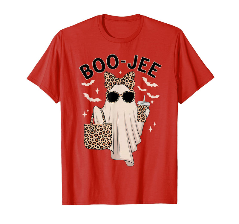 Halloween Boo-Jee Leopard Ghost Coquette Bow Coquette Leopard Ghost Coffee Boo-JEE Halloween Boujee Ghost T-Shirt - Red