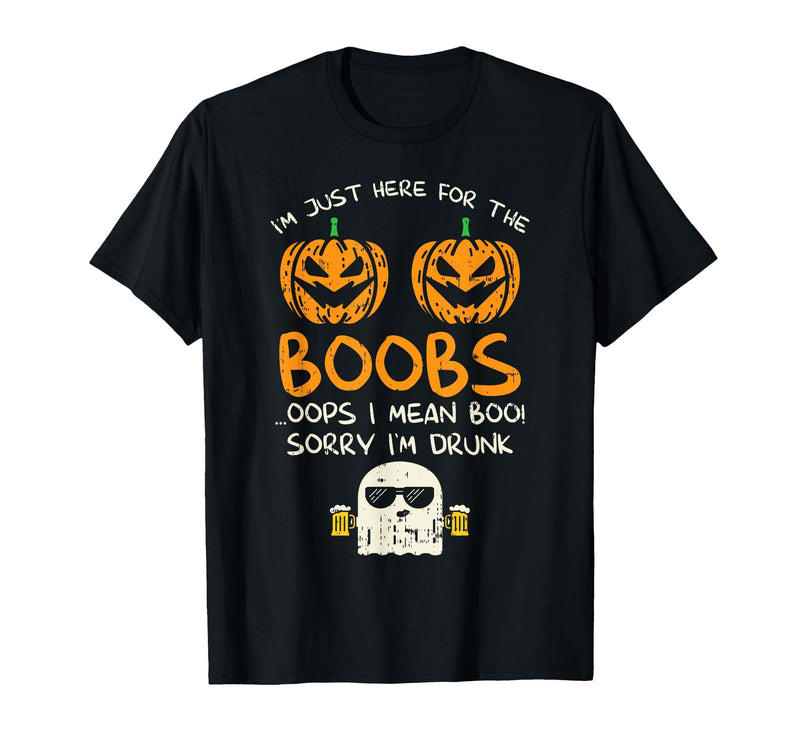 BoredKoalas Funny Halloween Costume Shirts 2021 Im Just Here for The Boobs Boos Drunk Ghost Beer Halloween T-Shirt - Black