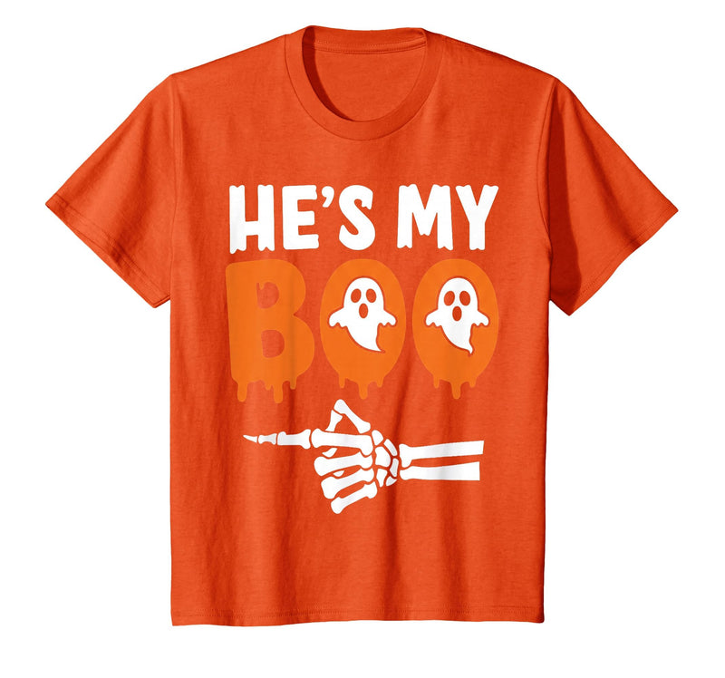 He's My Boo Matching Halloween Pajama Couples Funny T-Shirt - Orange