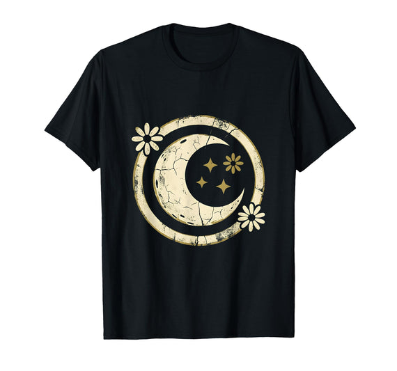 Mademark Floral Horns Halloween Braided Witch Illustration T-Shirt - Black