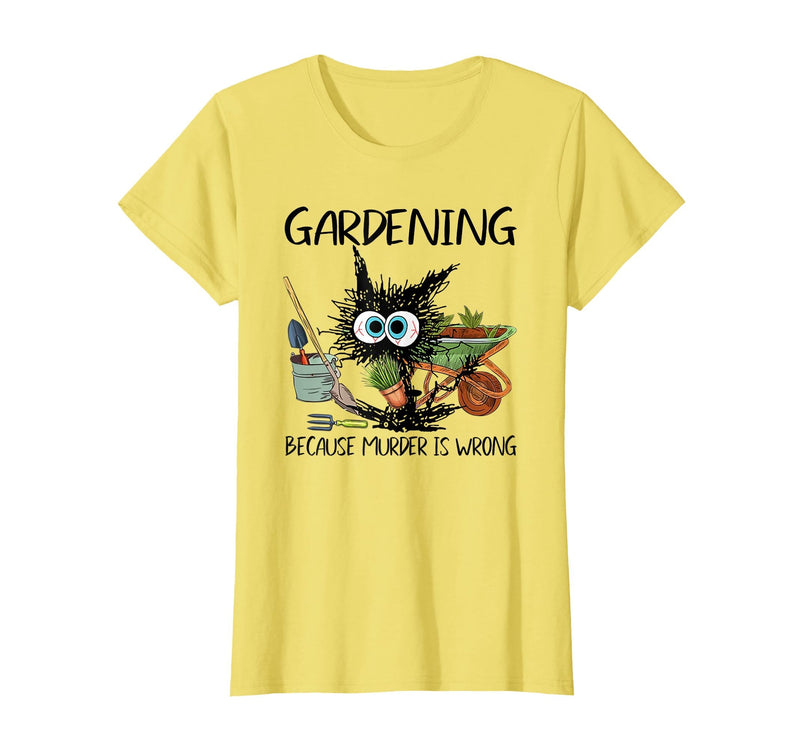 Black Cat Do Gardening Because Murder is Wrong T-Shirt - Lemon Yellow