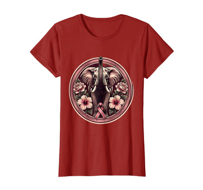Mademark Elephant Pink Flowers Breast Cancer Awareness T-Shirt - Women