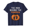 Halloween Pregnancy Announcement for Future Dad The Man Behind The Pumpkin Dad Halloween Pregnancy Reveal T-Shirt - Navy Blue
