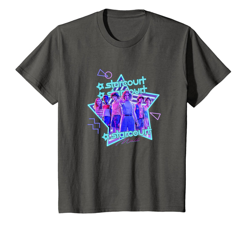 Stranger Things Starcourt Mall Vintage Neon Group Portrait T-Shirt - Asphalt Grey