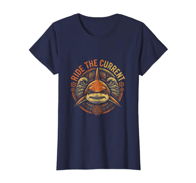 Ride the Current Shark Ocean Graphic Design T-Shirt