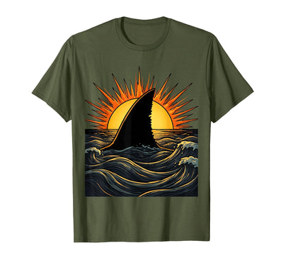 Shark Fin Silhouette Blazing Sunset Graphic T-Shirt