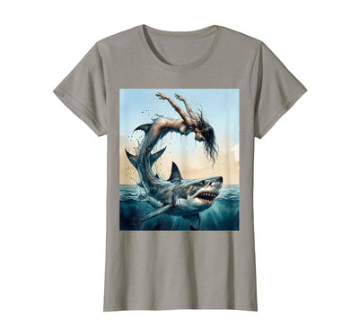 Woman Into Shark Mid-Dive Graphic Tee T-Shirt