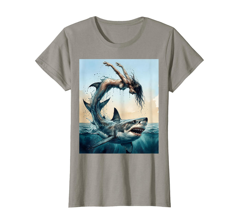 Mademark Woman Into Shark Mid-Dive Graphic Tee T-Shirt - Slate Grey