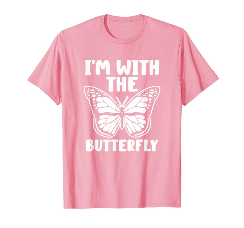 Im With Butterfly Halloween Costume Party Gift I'm with Butterfly Halloween Costume Matching Couples Party T-Shirt - Pink