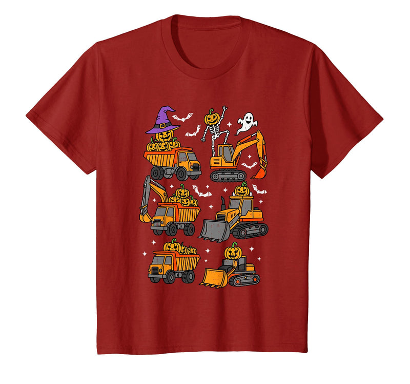 Halloween Tees for Women Men Kids Construction Trucks Excavator Spooky Halloween Toddler Kids T-Shirt - Cranberry Red